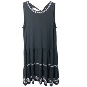 Ann Taylor Loft NWT Women's Black w/White Embroidery Sleeveless Dress Back Tie S